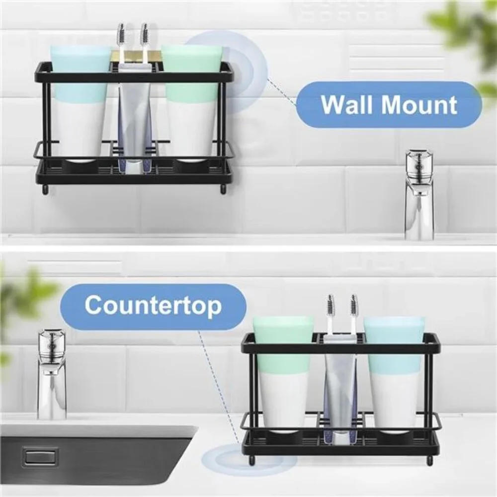Stainless steel toothbrush holder bathroom organizer with tray sink countertop